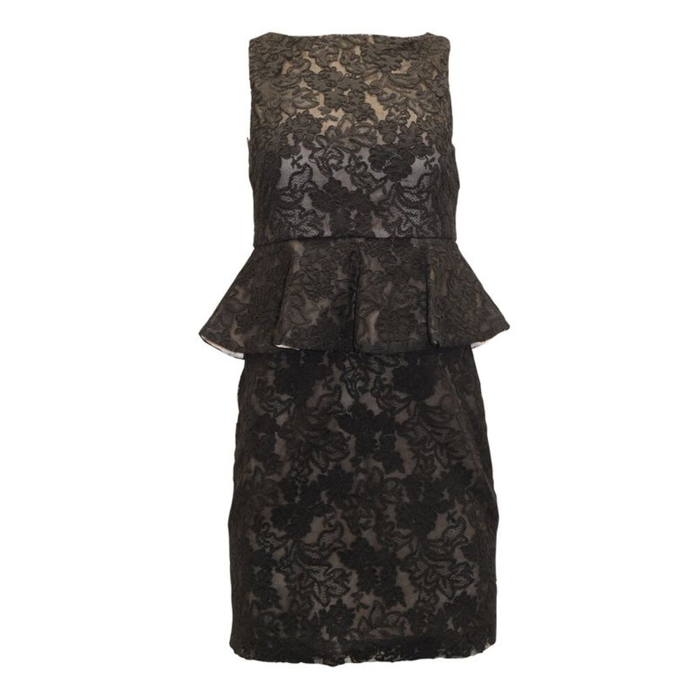 Alice + Olivia Josephine Lace Peplum Dress in Black Polyester